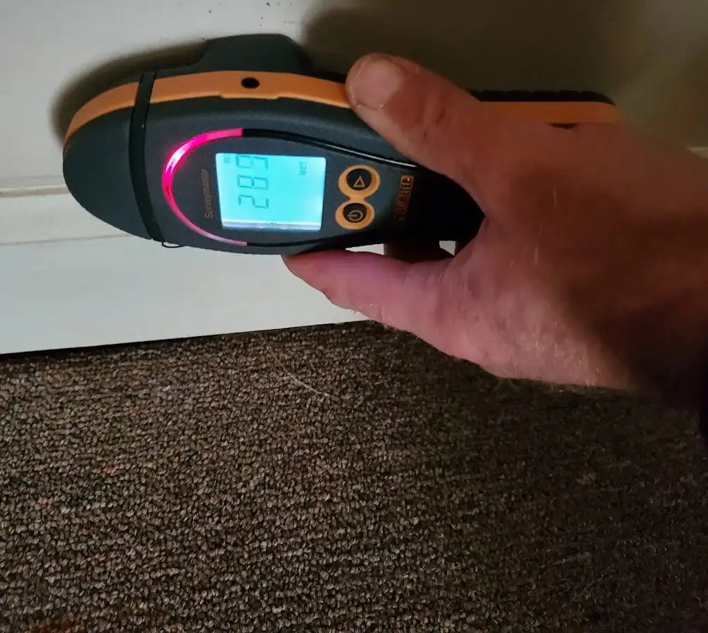 Moisture detection at baseboard during Burst Pipe Cleanup in Oak Hills